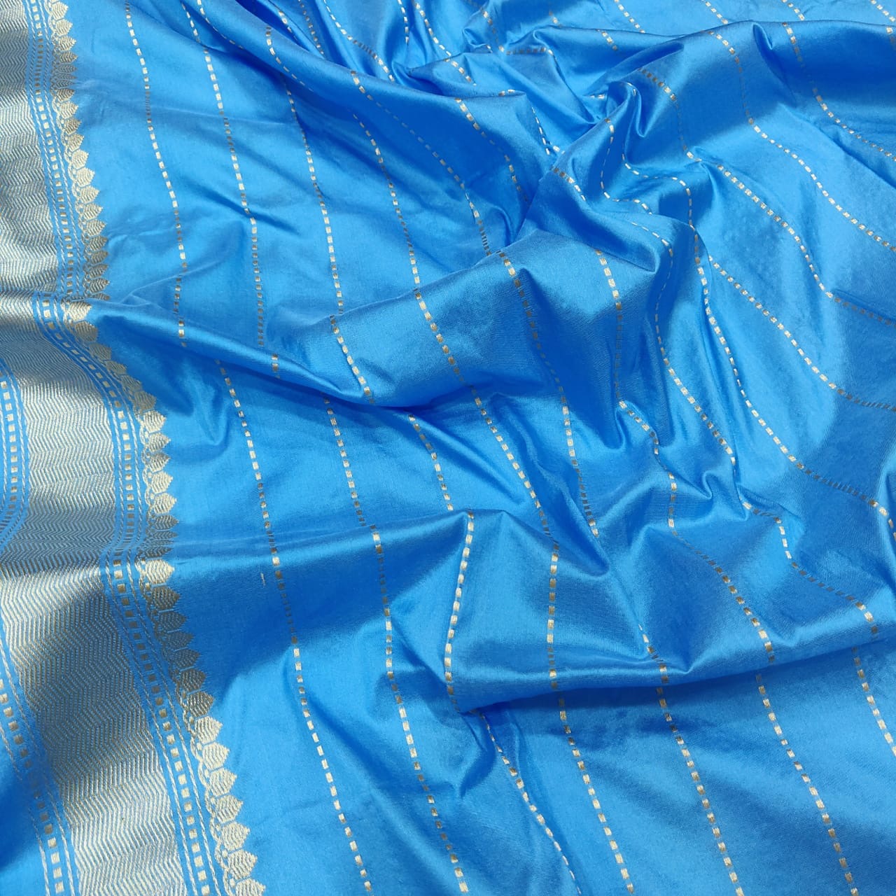 Firoza blue Katan silk saree handwoven sarees - Saffronfashionindia