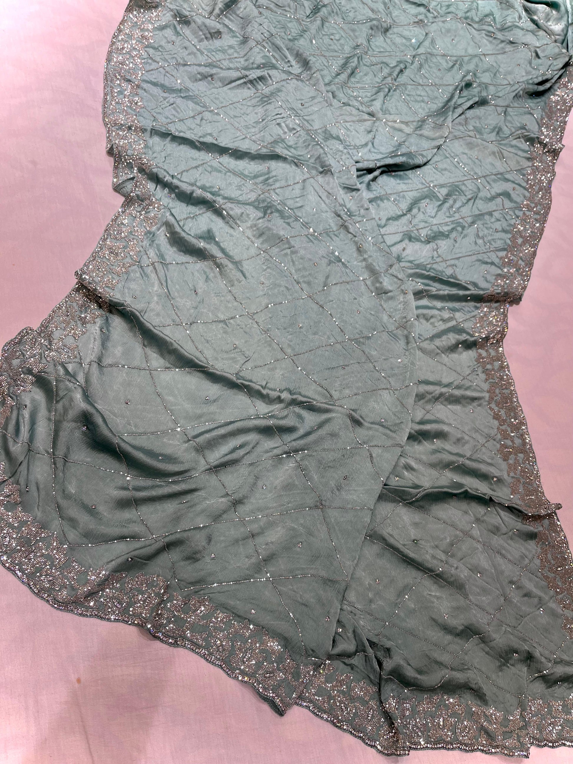 Stunning crepe saree chiffon saree Partywear saris women saree blouse - Saffronfashionindia