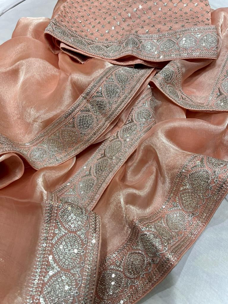 Jenila tissue Trendy Partywear Womem Sarees - Saffronfashionindia