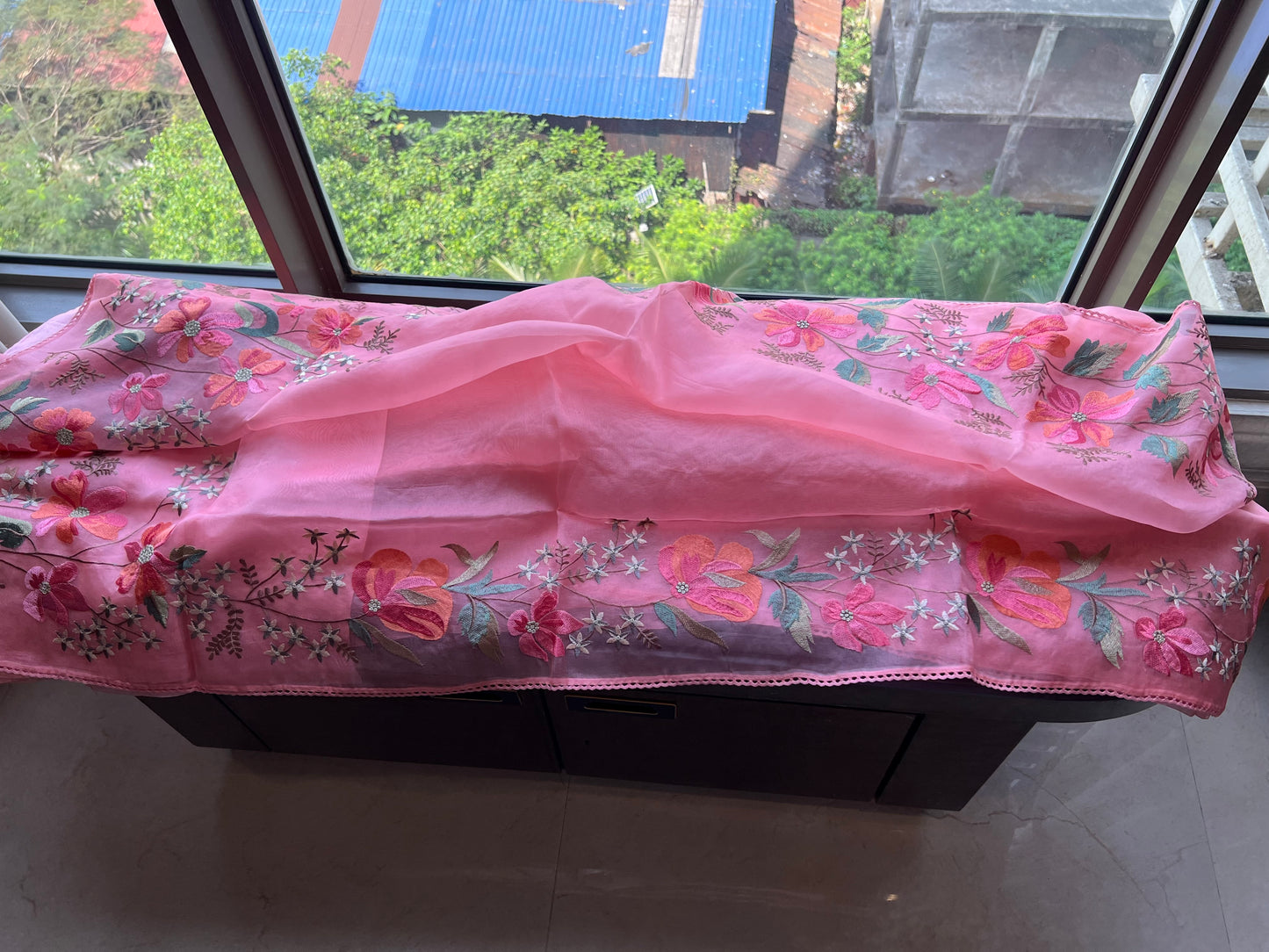 Pink sari floral saree embroidery sarees blouse - Saffronfashionindia