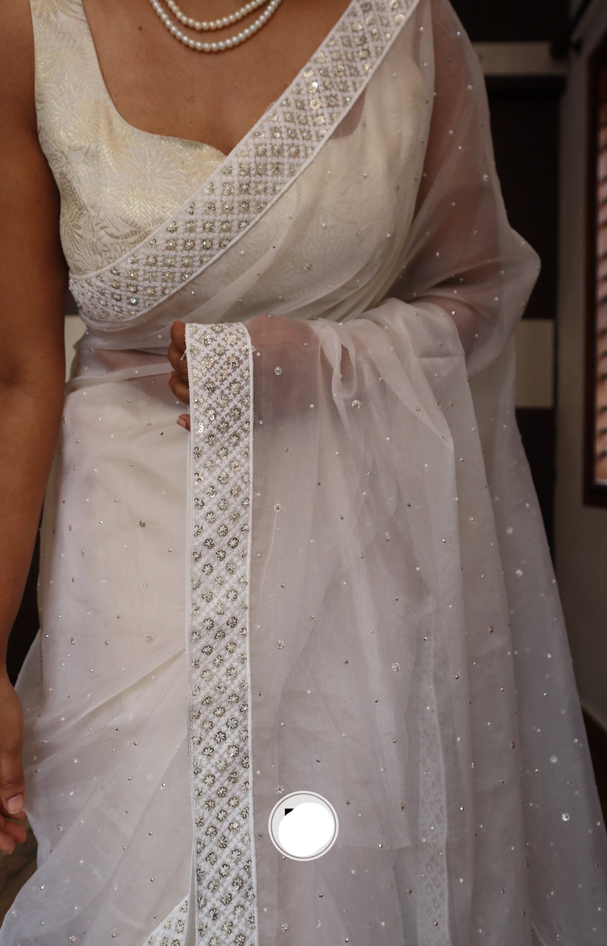 Fairy white saree organza saree simple elegant saree blouse SaffronFashion