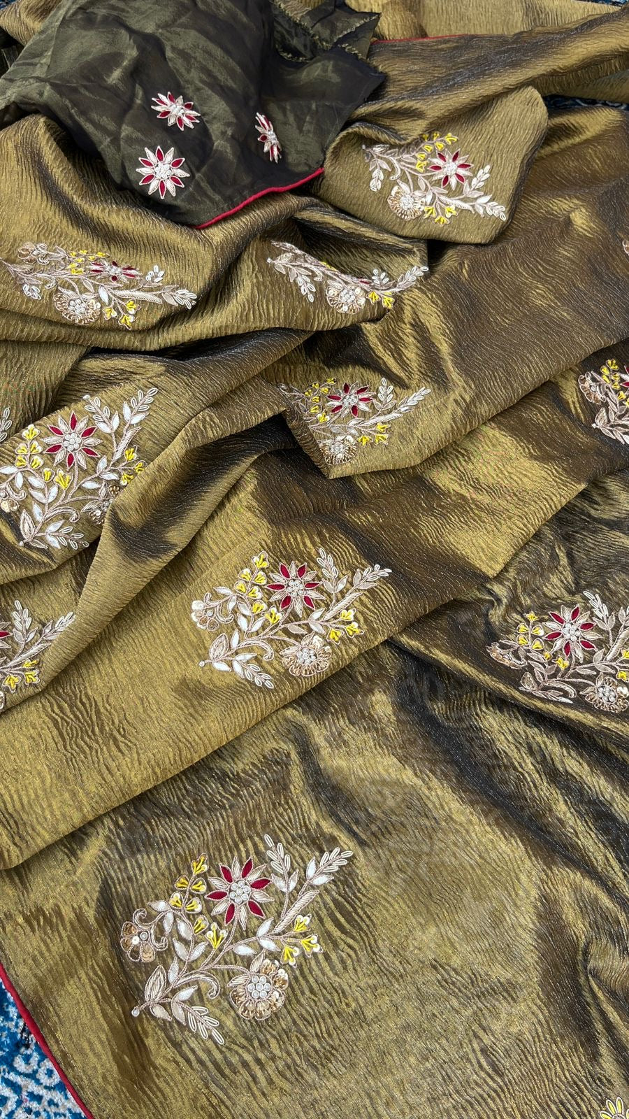Handwoven Zari Saree Crush Tissue saree Indian sari - Saffronfashionindia
