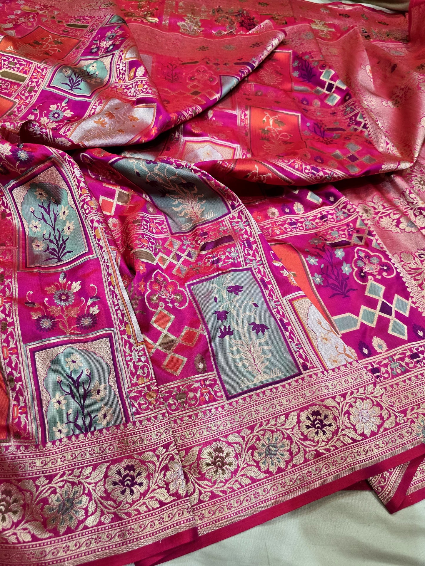 Mughal inspired katan silk saree Banarsi saree exclusive sarees SaffronFashion