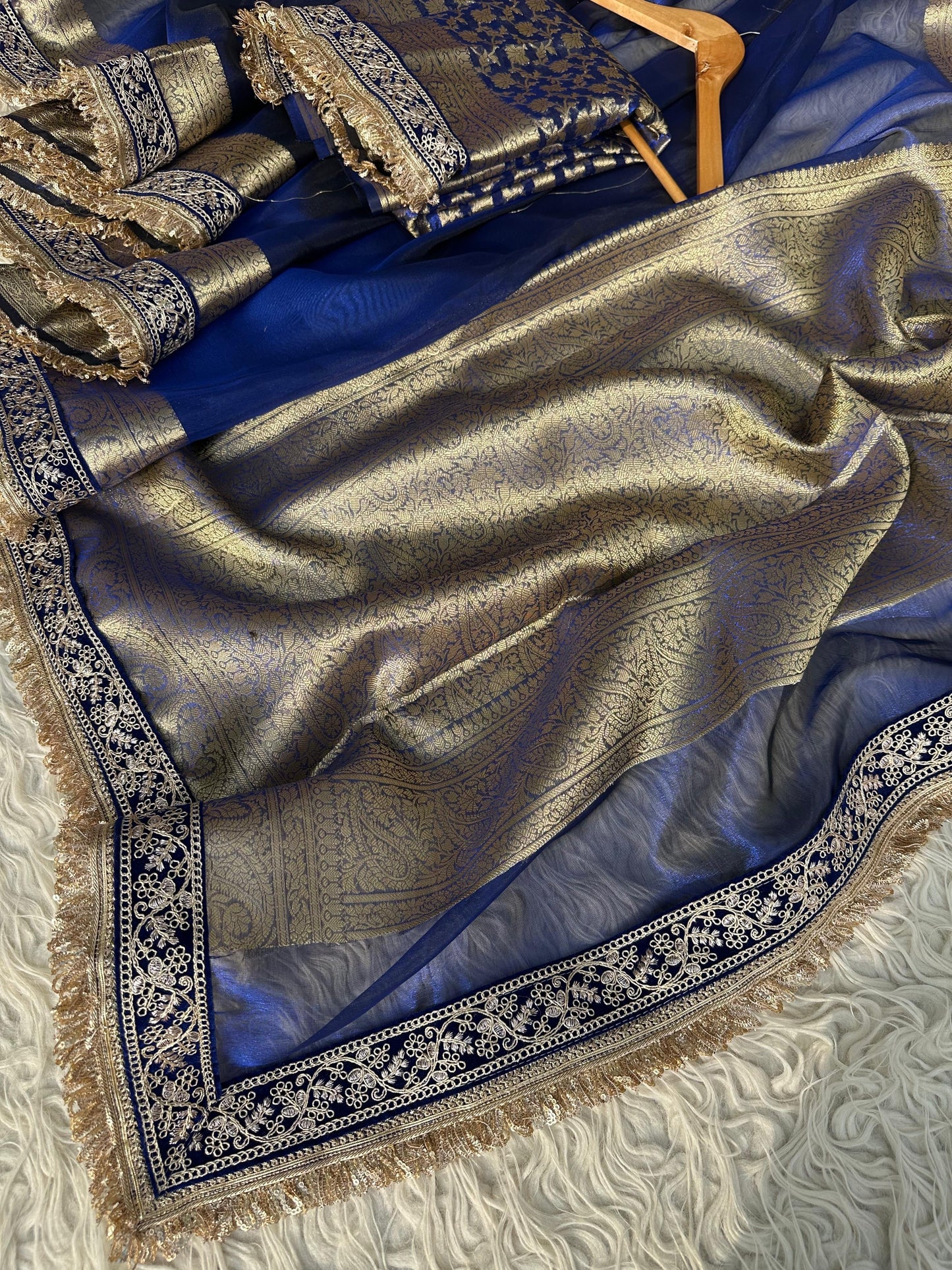 Tissue Jaquard saree party wear women sari blouse SaffronFashion
