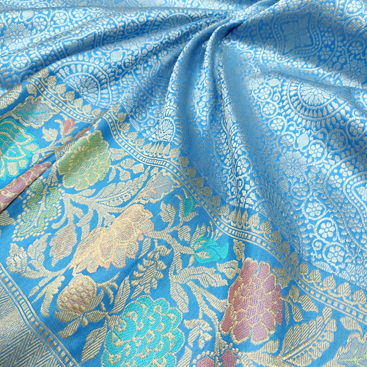 Firoza blue Katan silk saree handwoven sarees - Saffronfashionindia