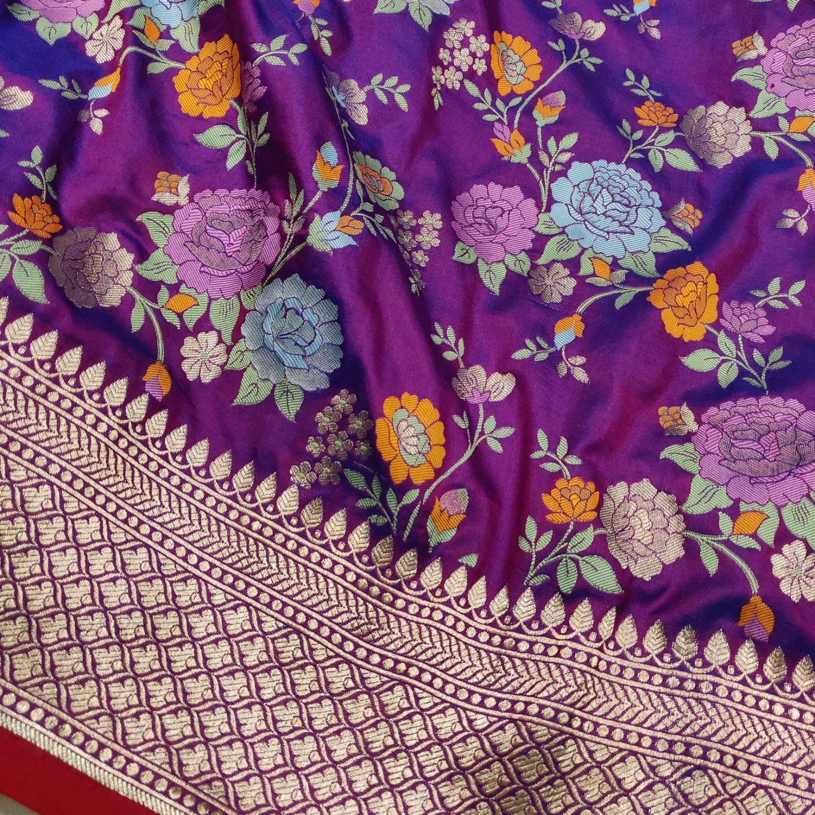 Purple floral katan silk saree handwoven sarees handloom sari SaffronFashion
