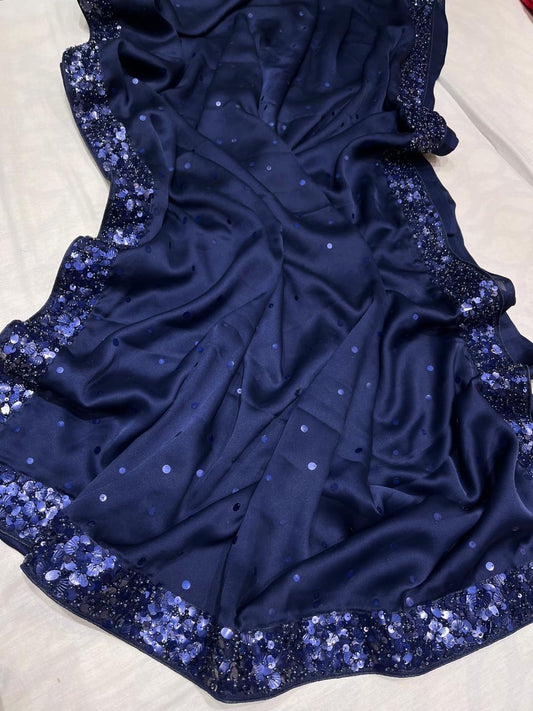 Satin Partywear sarees sequins sarees glamour sarees - Saffronfashionindia