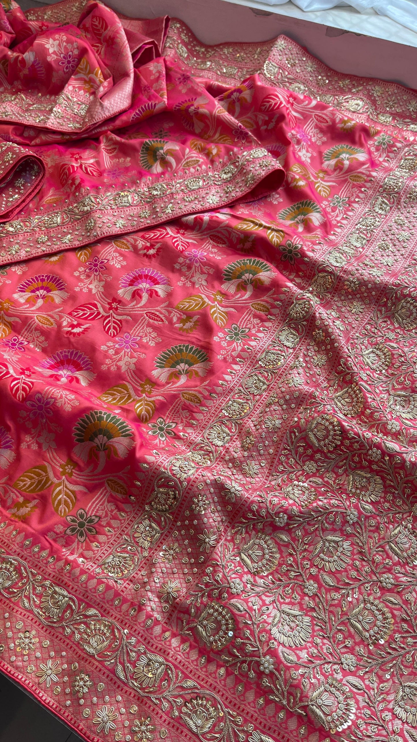 Pink Elegant munga saree Banarsi saree wedding sari blouse SaffronFashion
