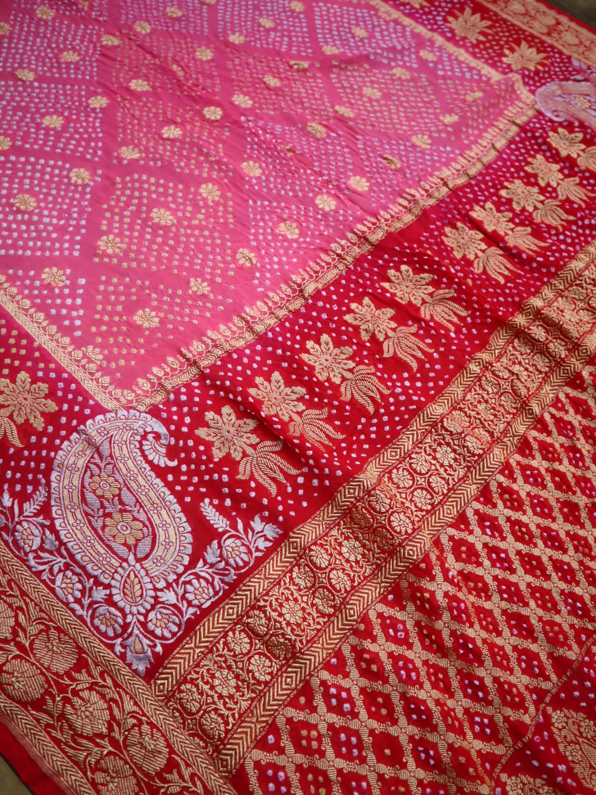 Strawberry peachy dual shades Khaddi Gorgette saree - Saffronfashionindia