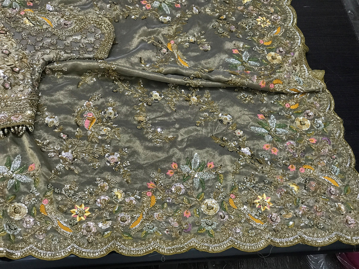 Silk organza saree embroidered saree Indian sari blouse hand embroidered sarees SaffronFashion