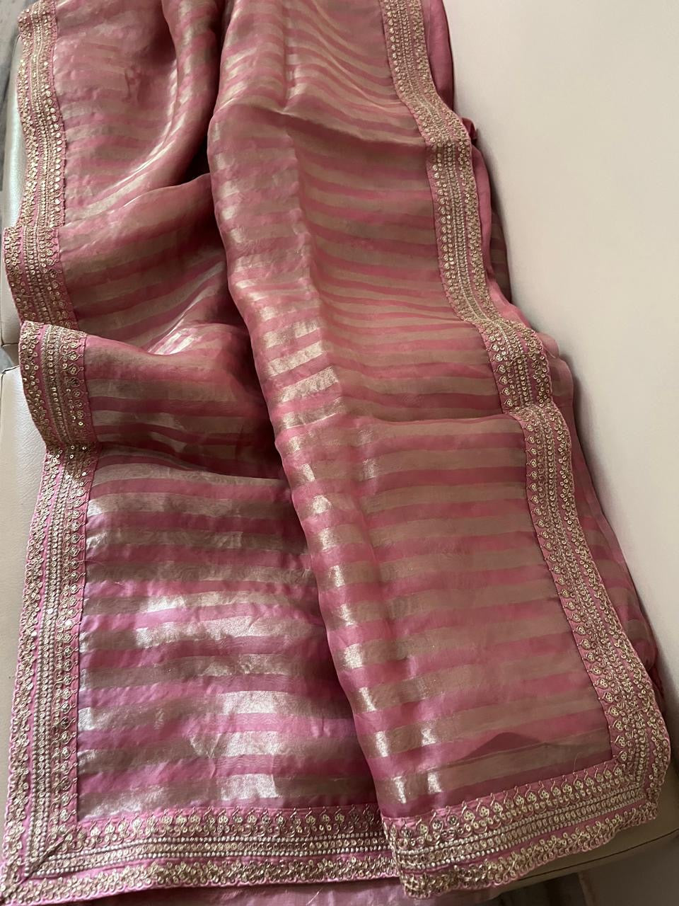 Striped tissue saree organza Partywear sarees SaffronFashion