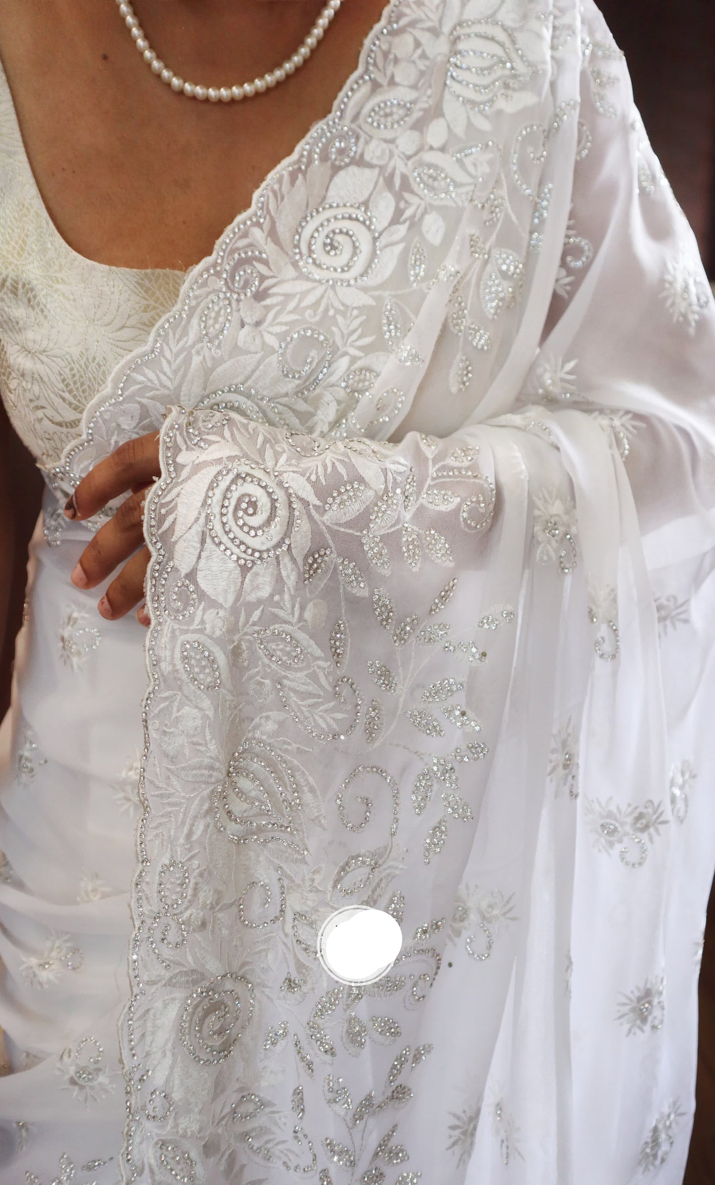White Royal Classy Saree Embroidered sarees - Saffronfashionindia