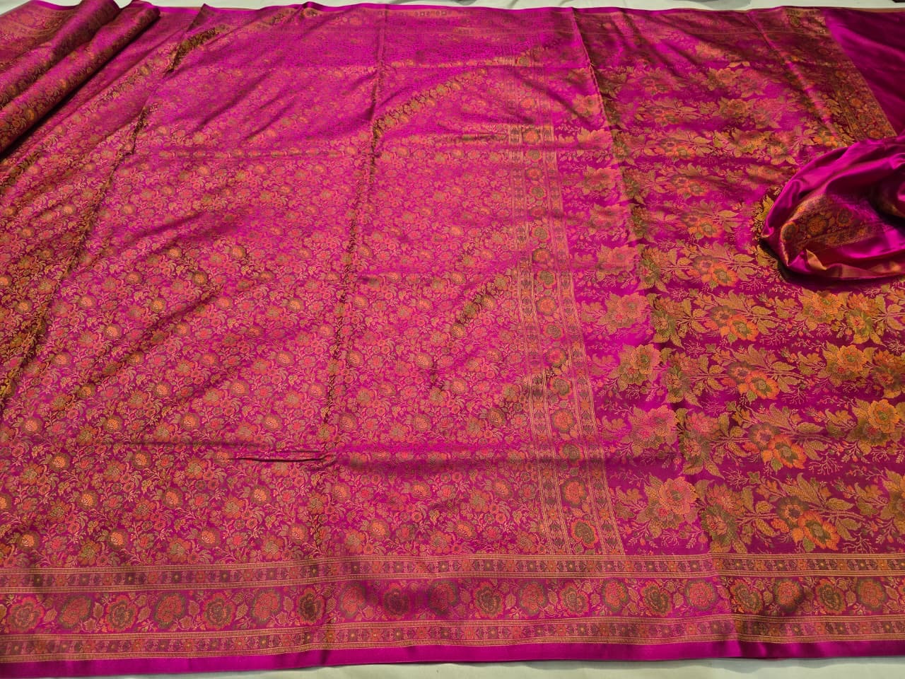 Zamevaar saree pink saree Katan handwoven silk saree blouse SaffronFashion