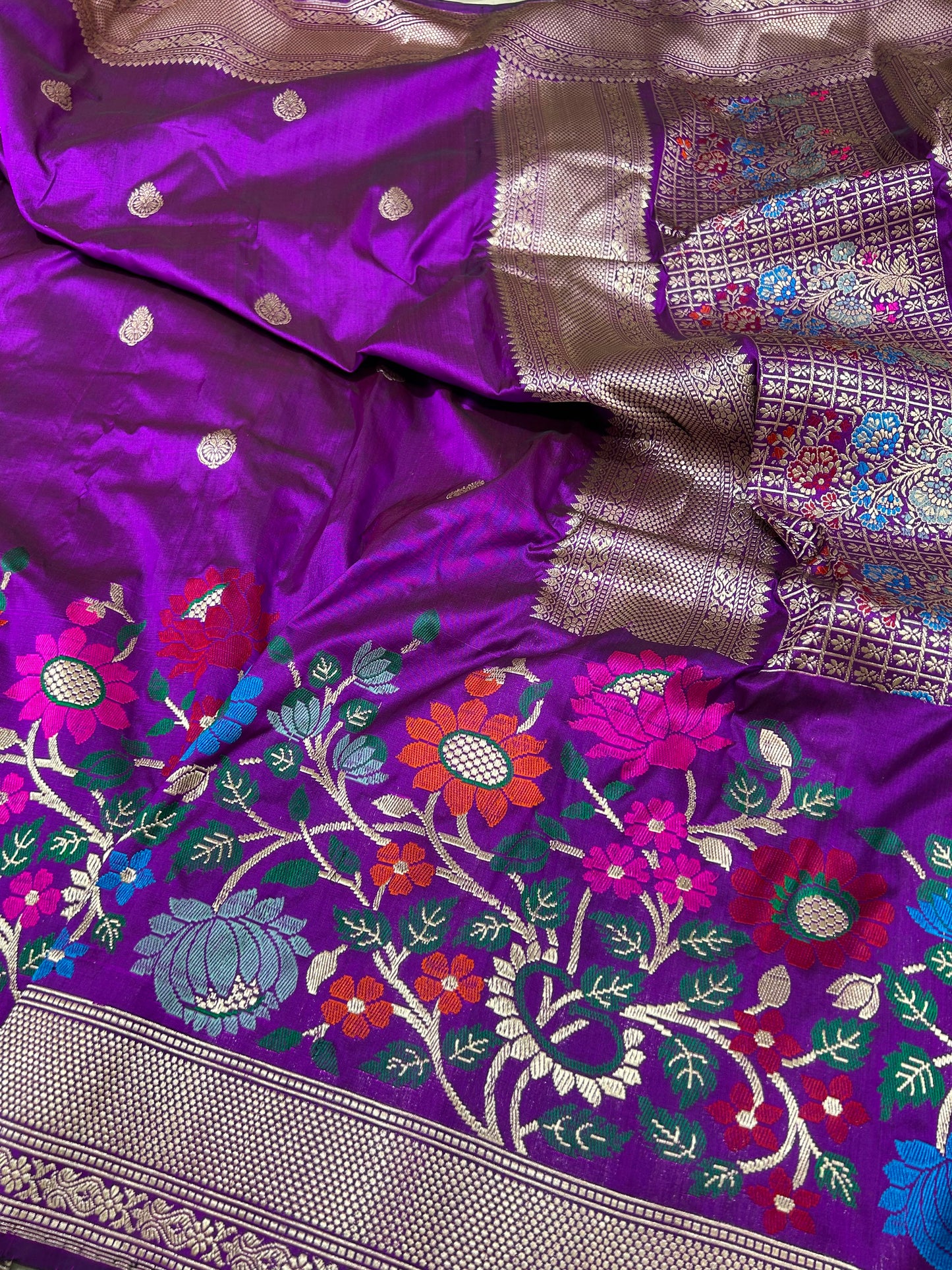 Varia double katan silk saree kadwa weaving sari blouse Saffronfashionindia