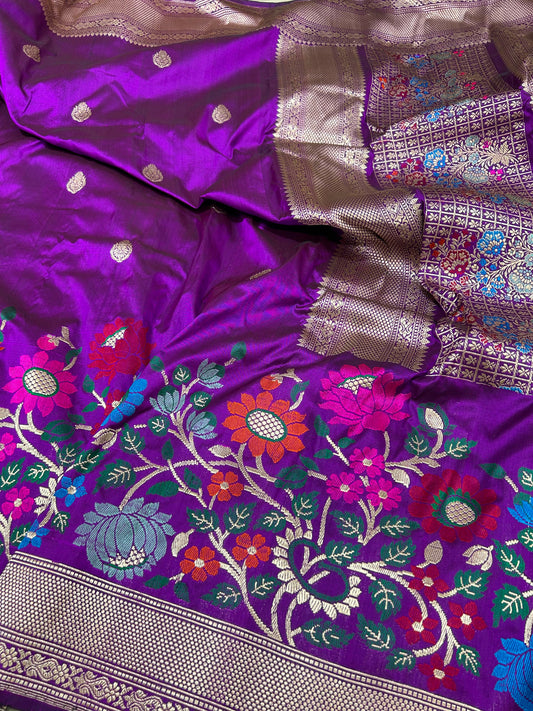 Varia double katan silk saree kadwa weaving sari blouse Saffronfashionindia