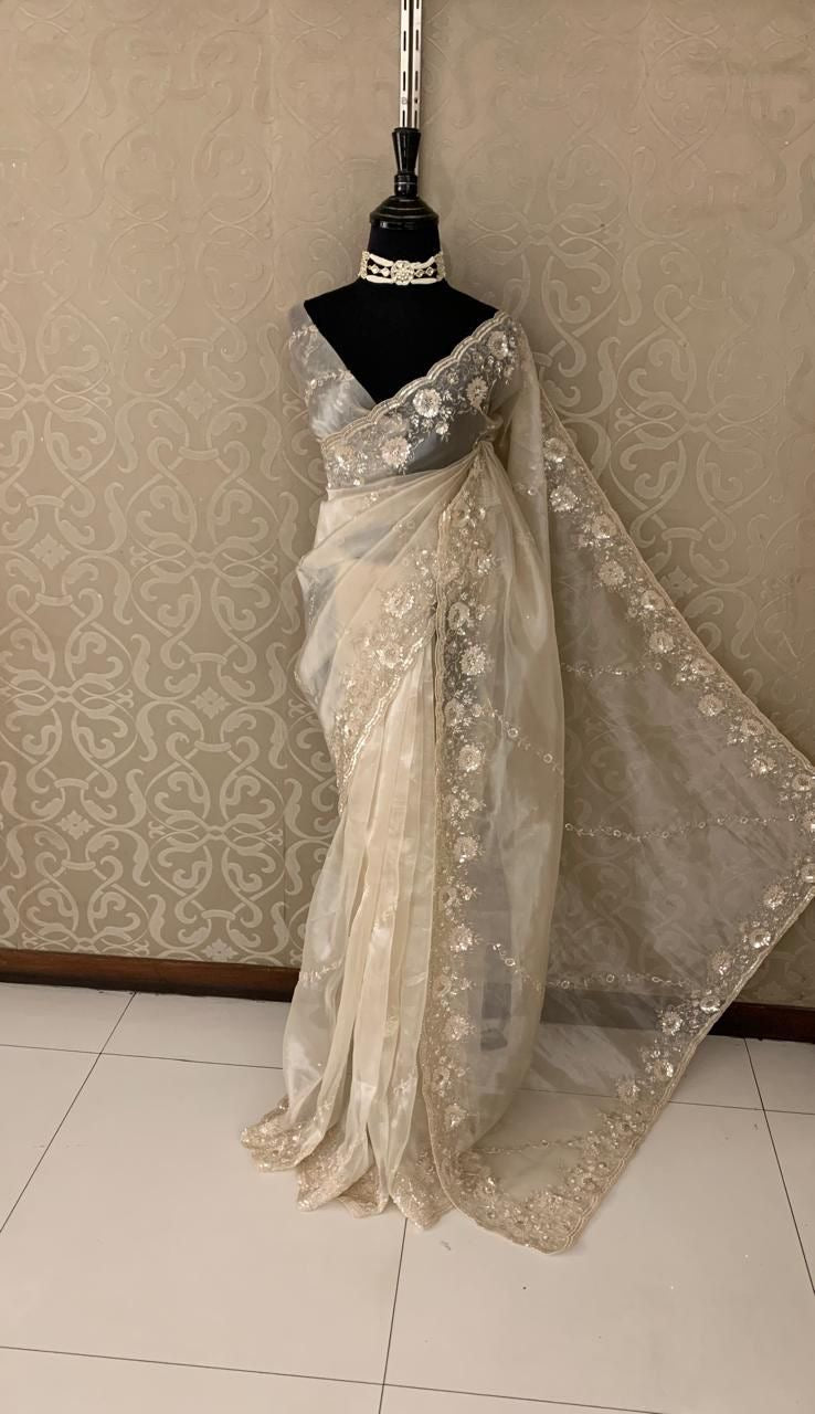Inayat organza saree Partywear sarees beautiful sari - Saffronfashionindia