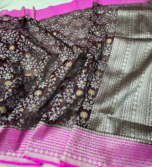 Kora iktara saree nakshi jamdani border saree wedding sari SaffronFashion