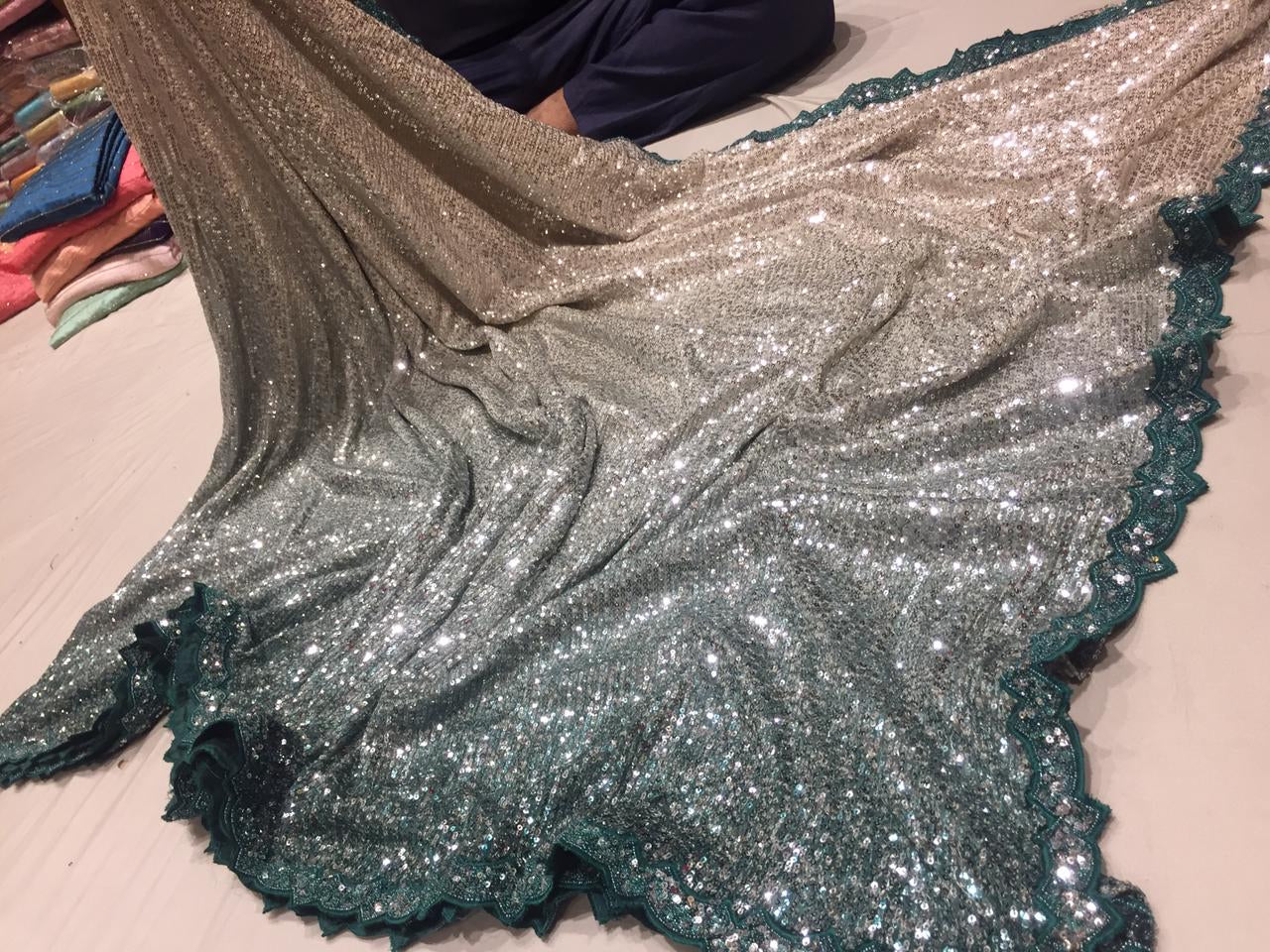 Sequence embroidered partywear sarees - Saffronfashionindia