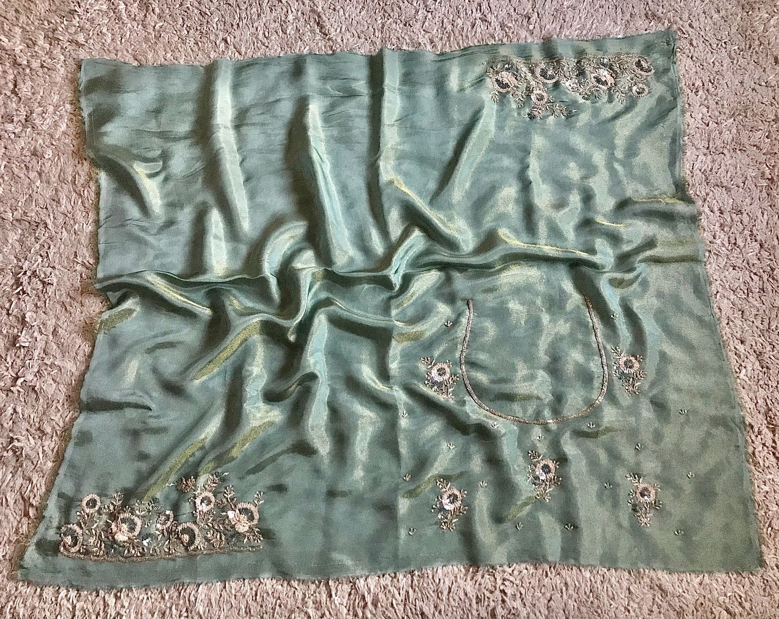 Sea green Banarsi saree tissue Zari saree Indian sari blouse SaffronFashion