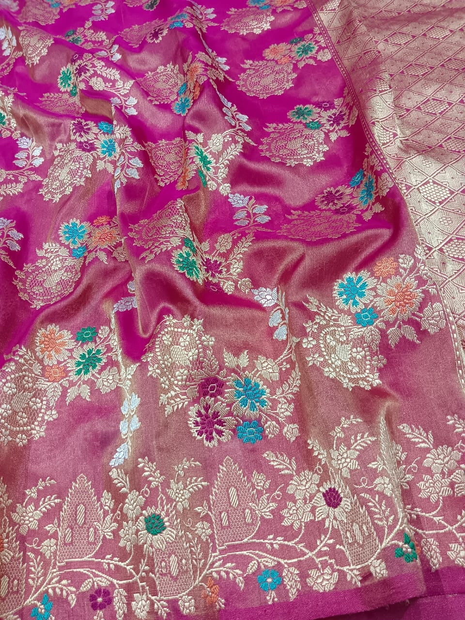 Tissue handwoven pink premium bridal saree - Saffronfashionindia