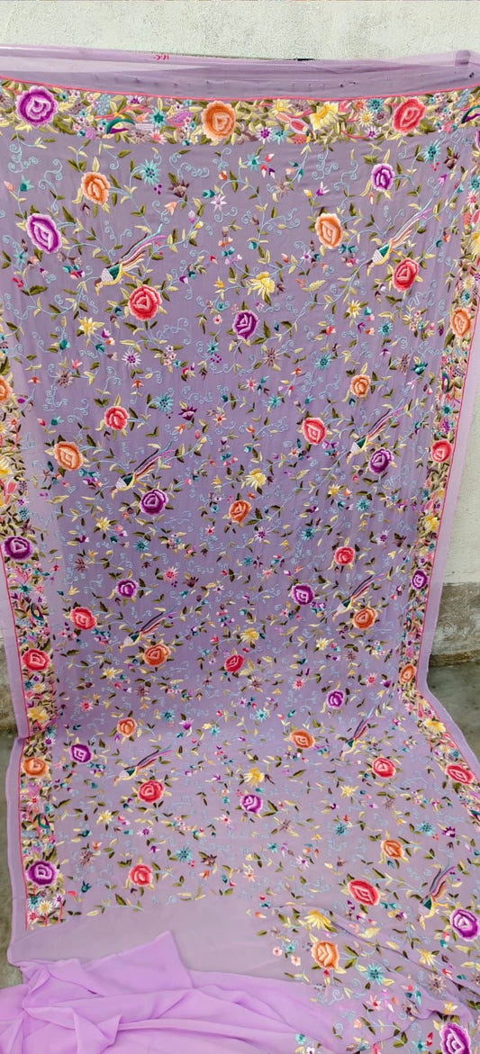 Lavender parsi saree authentic parsi gara saree Georgette sarees - Saffronfashionindia