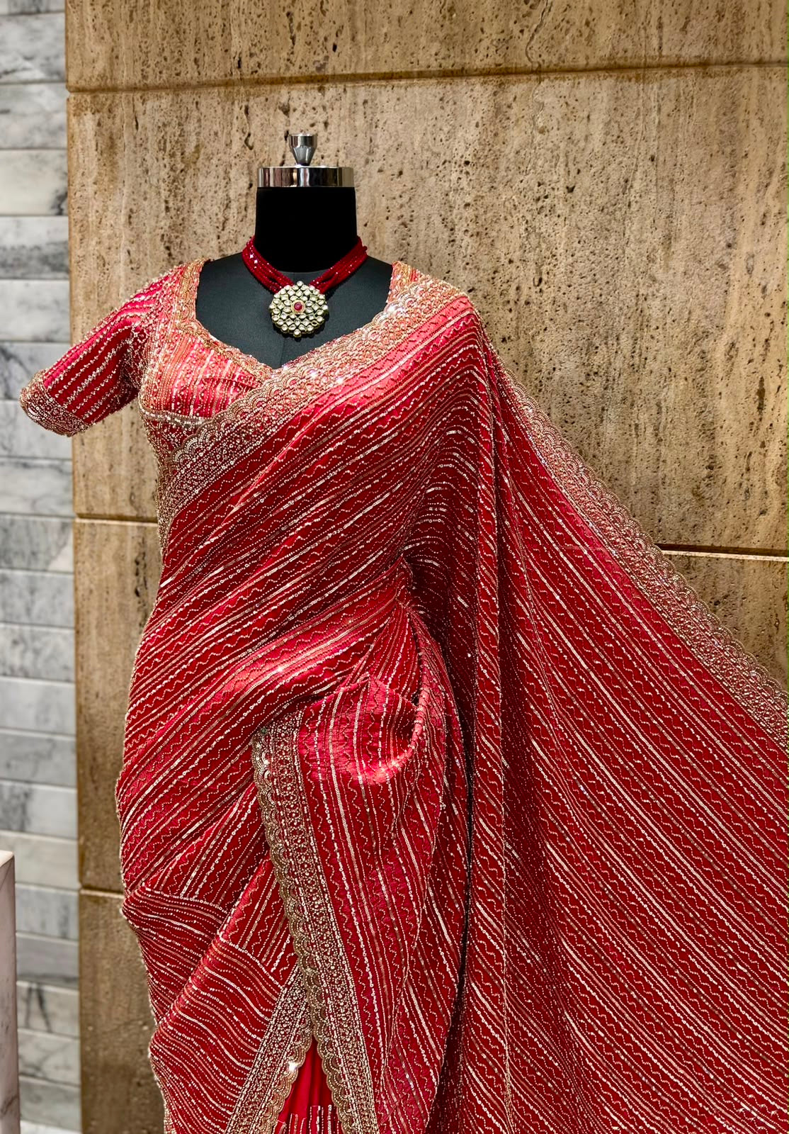 Royal Kanjeevaram saree silk saree with stitched blouse Saffronfashionindia