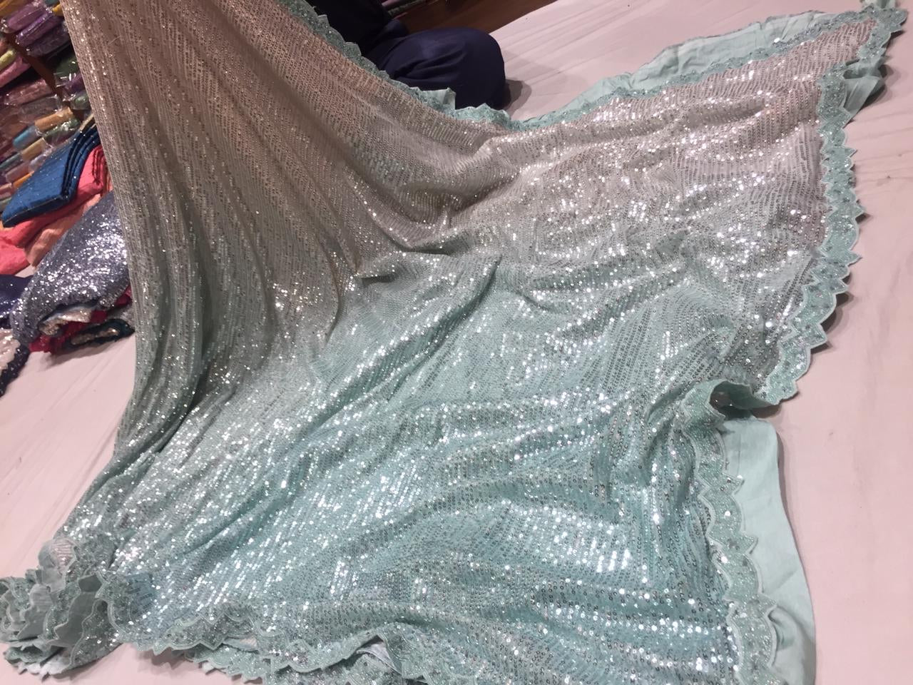 Sequence embroidered partywear sarees - Saffronfashionindia