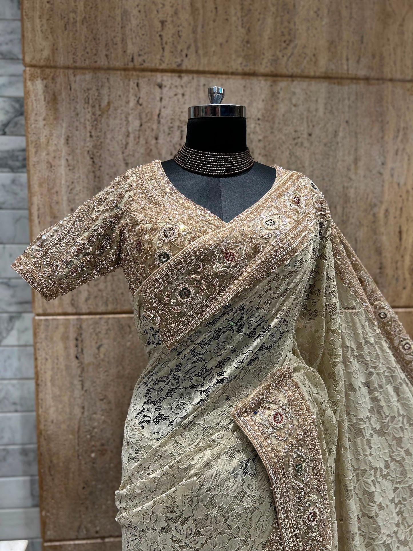 Crocia lacy saree partywear saree women saree with stitched blouse Saffronfashionindia