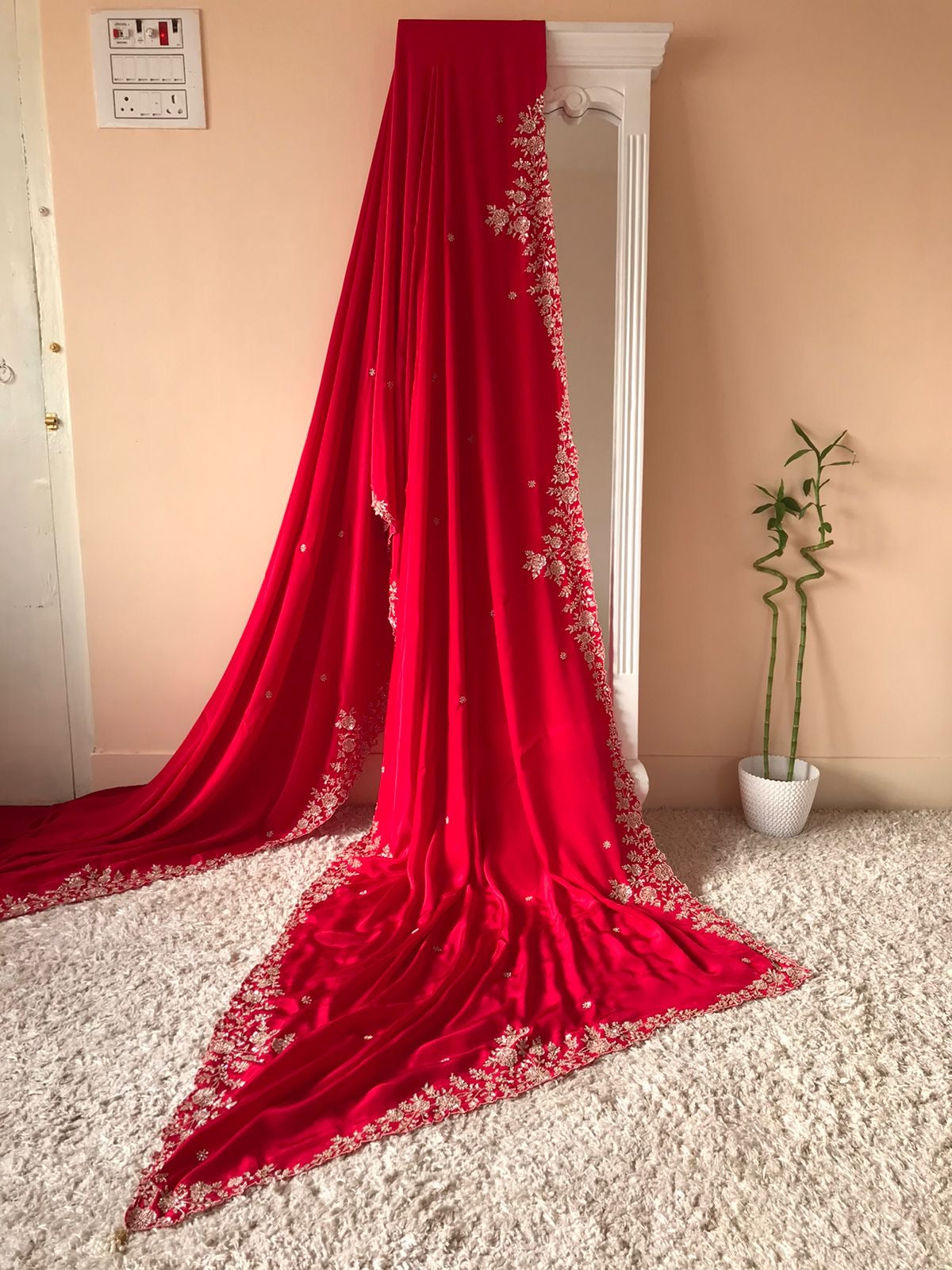 Richie Red saree luxury saree crepe silk sari blouse - Saffronfashionindia