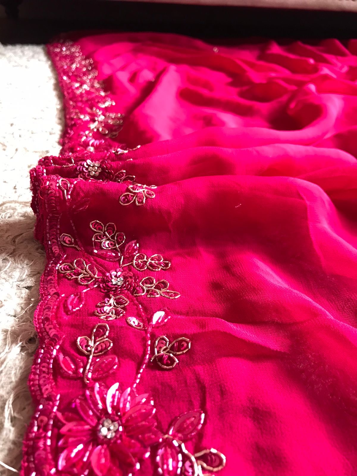 Rani premium pink Gorgette beautiful trendy Partywear Sarees - Saffronfashionindia