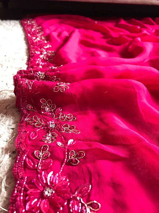 Rani premium pink Gorgette beautiful trendy Partywear Sarees - Saffronfashionindia
