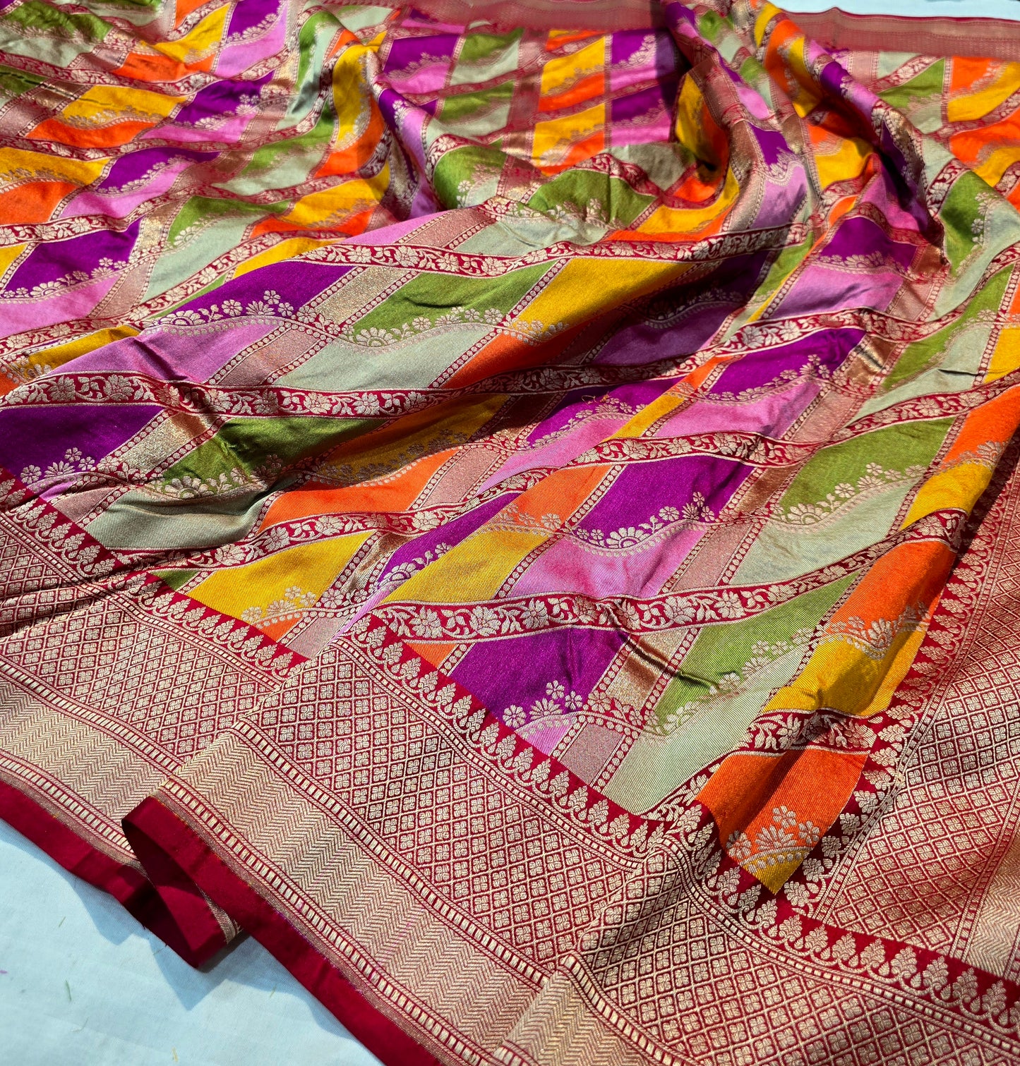 Muglai jamdani saree Banarsi sarees Indian sari blouse SaffronFashion