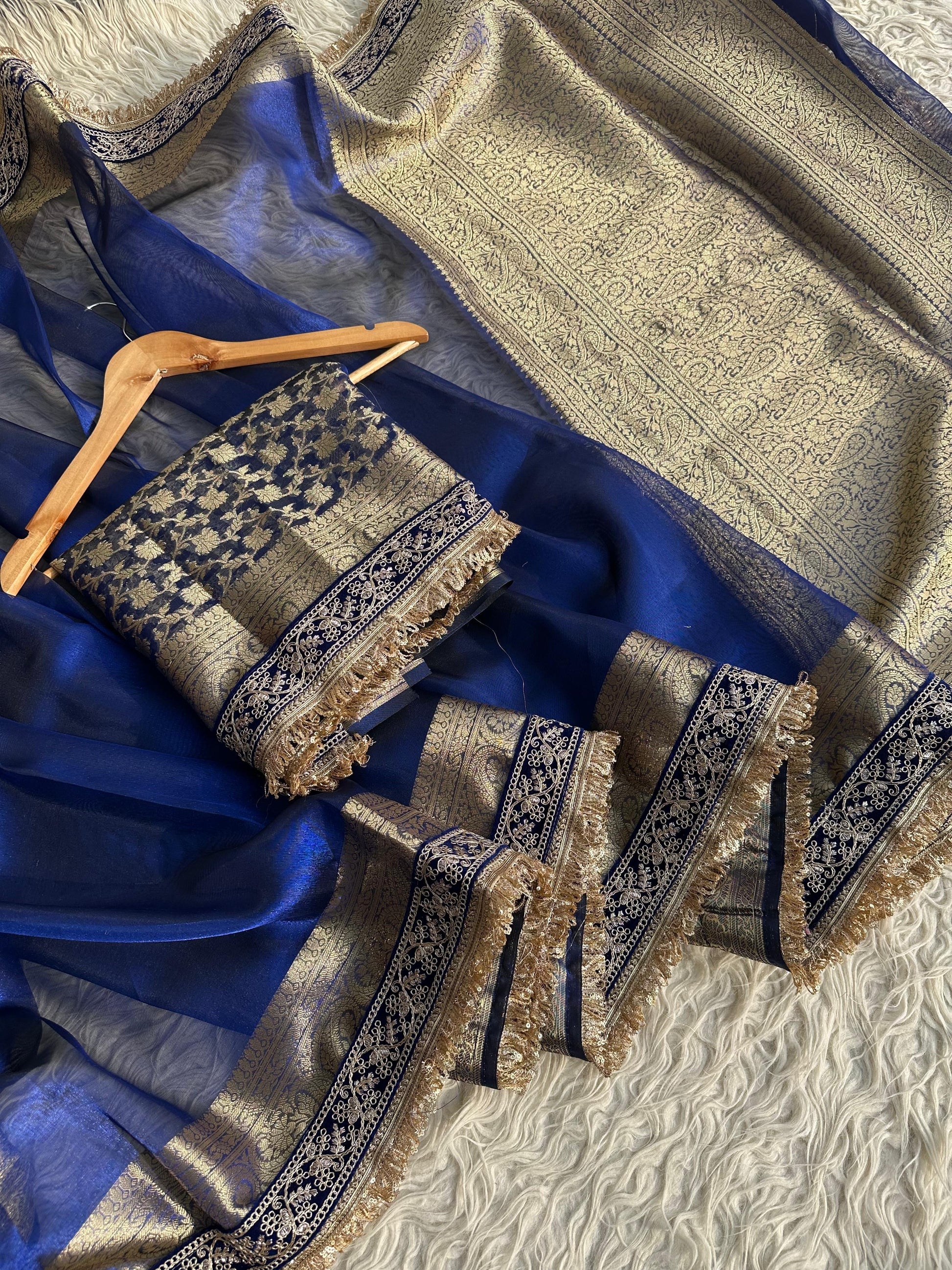 Tissue Jaquard saree party wear women sari blouse SaffronFashion