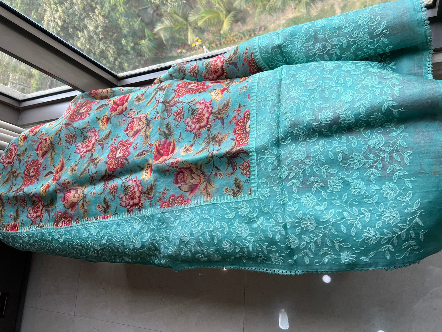 Firoza saree floral saree beautiful sari blouse SaffronFashion