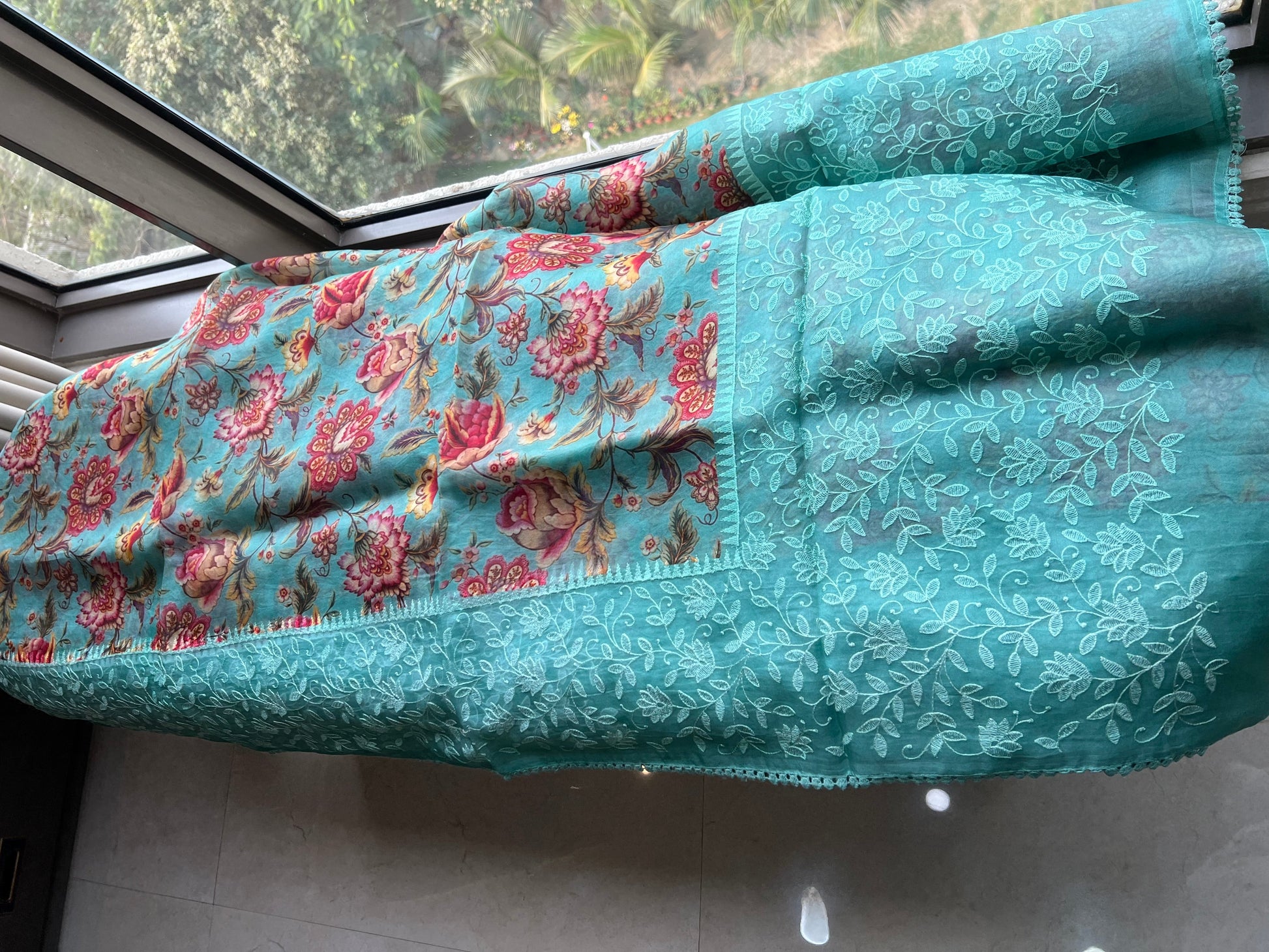 Firoza saree floral saree beautiful sari blouse SaffronFashion