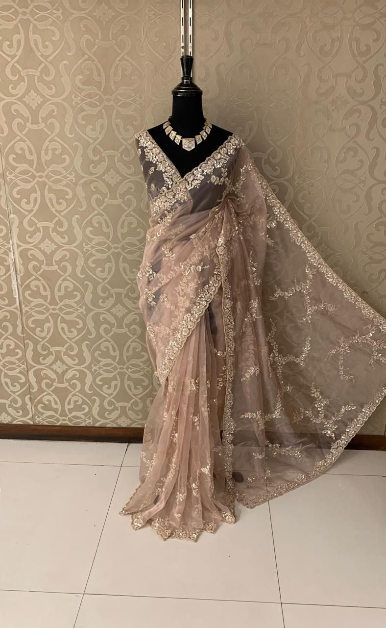 Oliva organza saree handwork saree reception saree blouse - Saffronfashionindia
