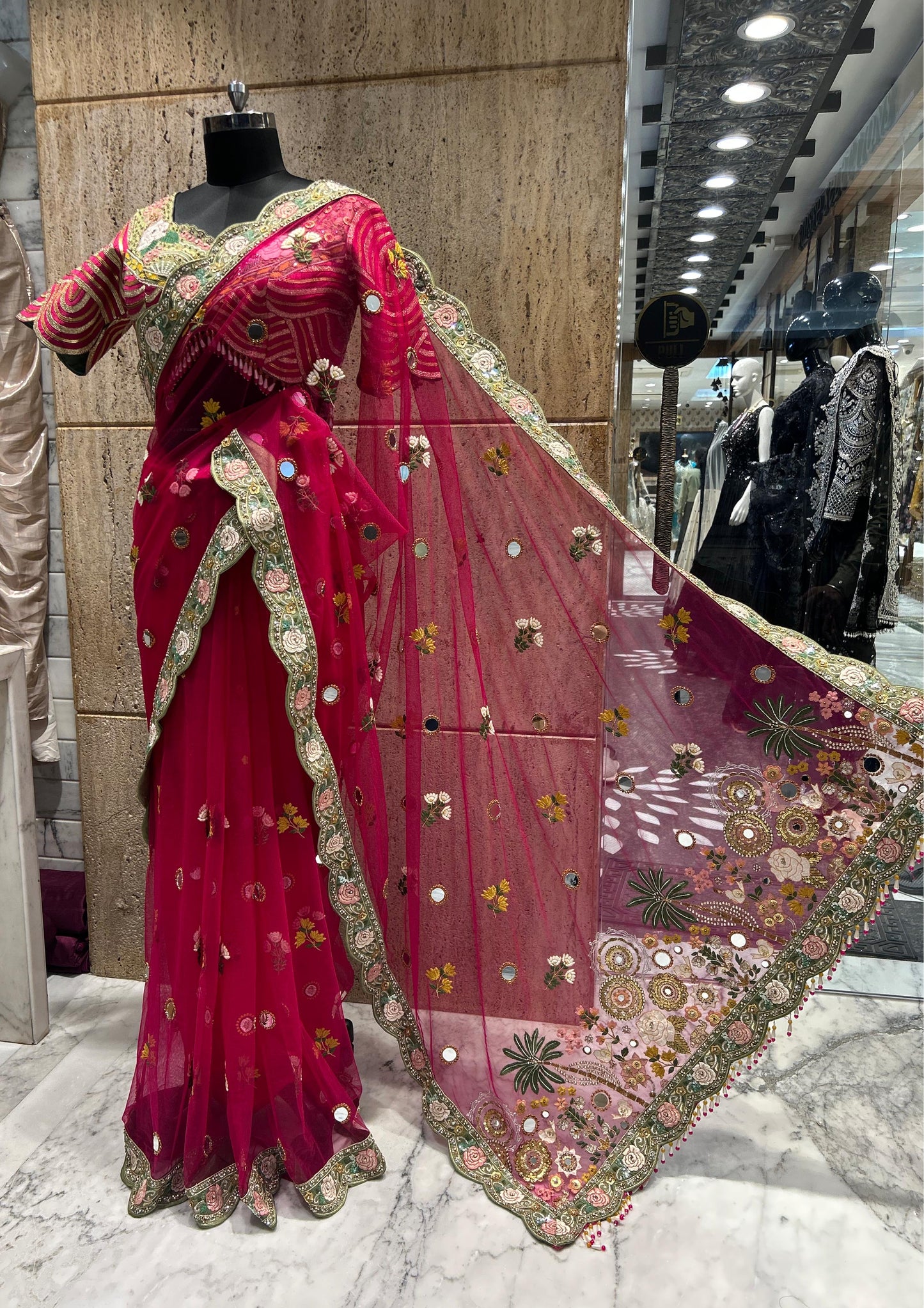 Red wedding saree reception sari bridal saree blouse SaffronFashion