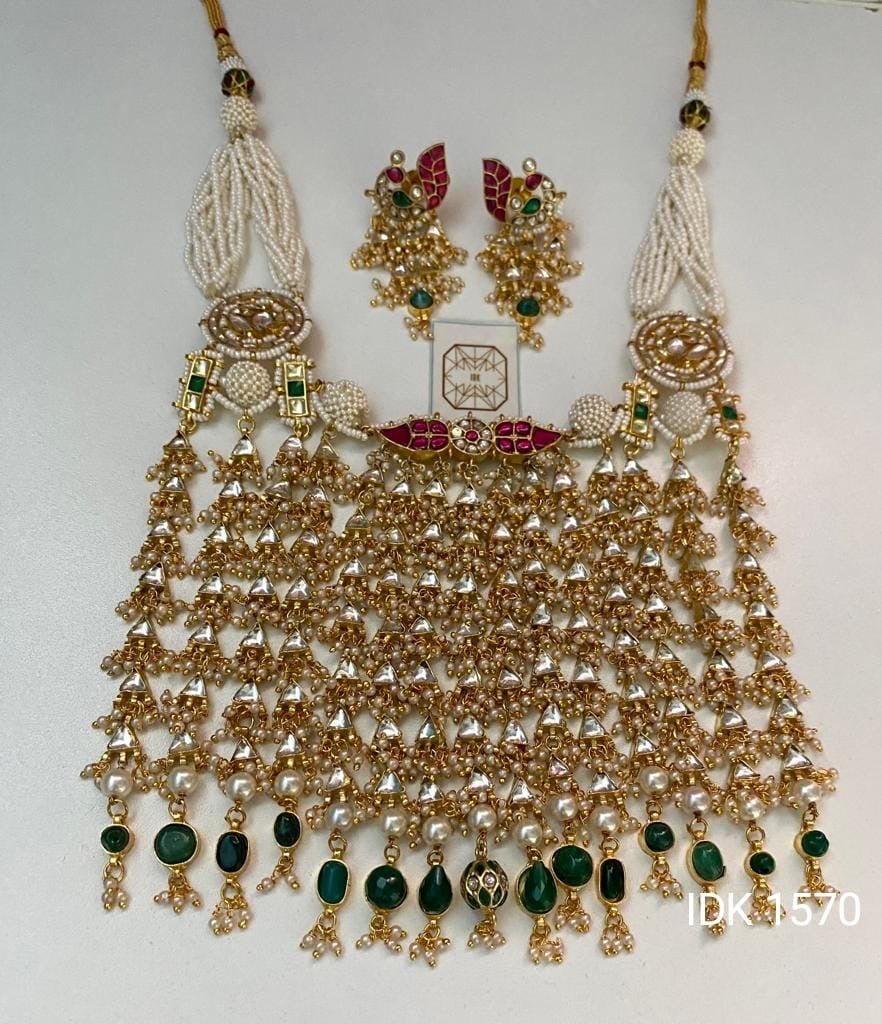 Rimjhim long kundan set Indian Jewellry Bridal set - Saffronfashionindia
