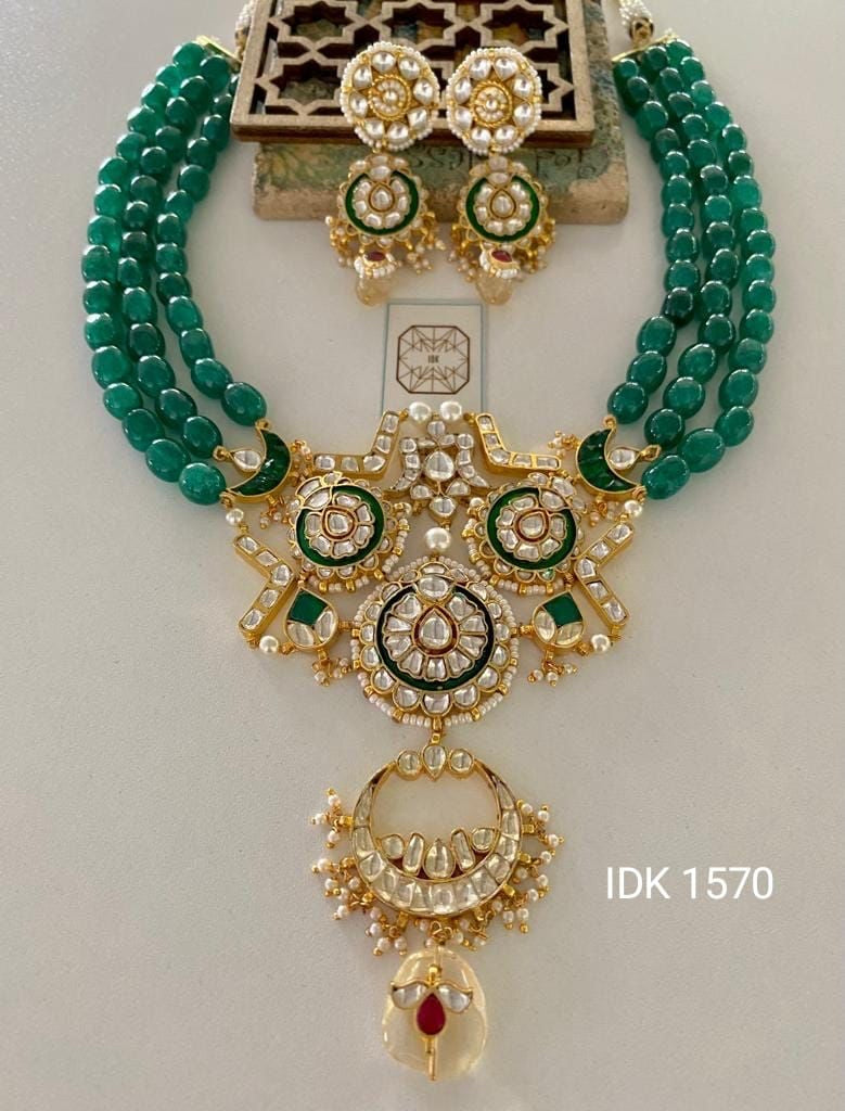 Blossom Kundan long necklace set - Saffronfashionindia