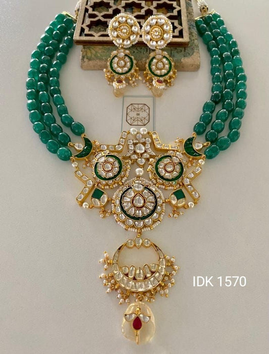 Blossom Kundan long necklace set - Saffronfashionindia