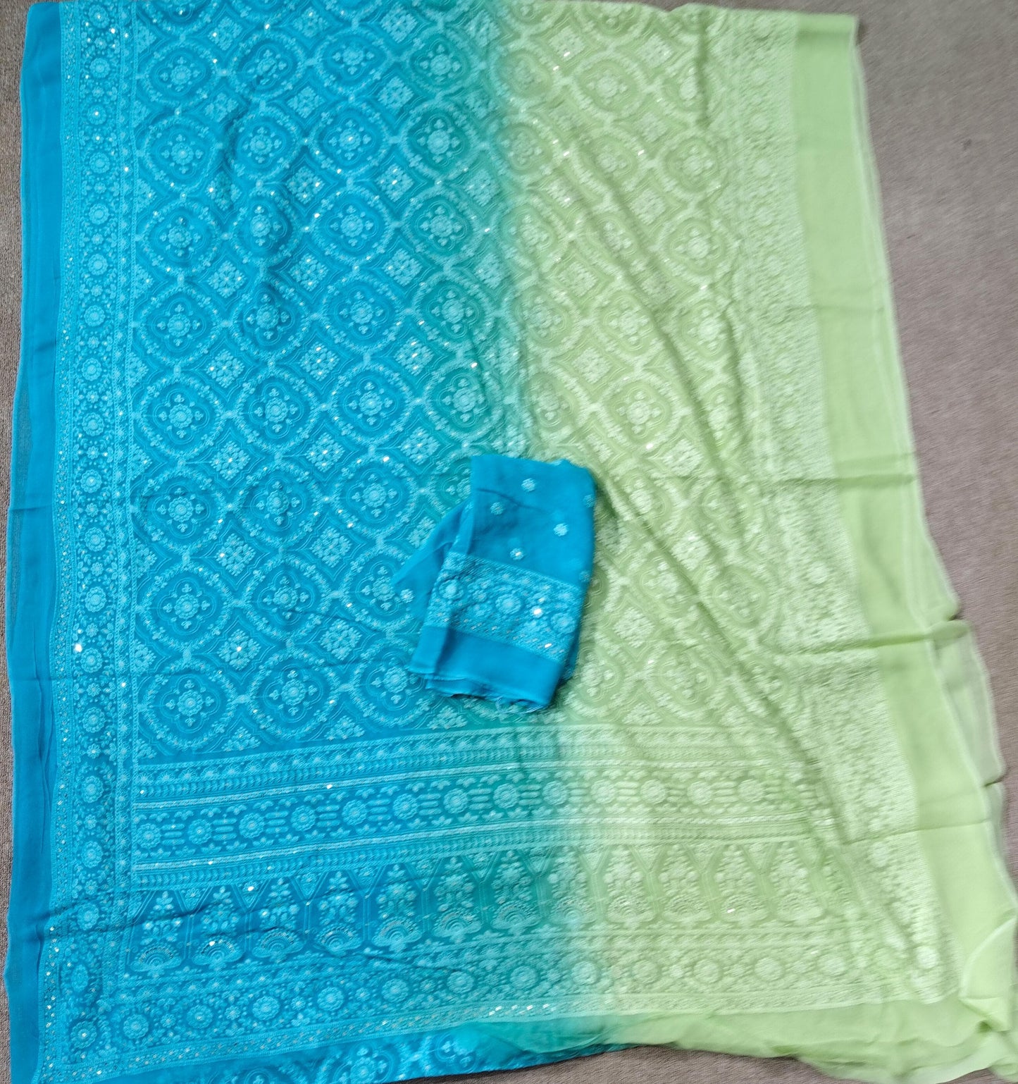 Dual shaded Chikankari saree Georgette saree women sari blouse - Saffronfashionindia