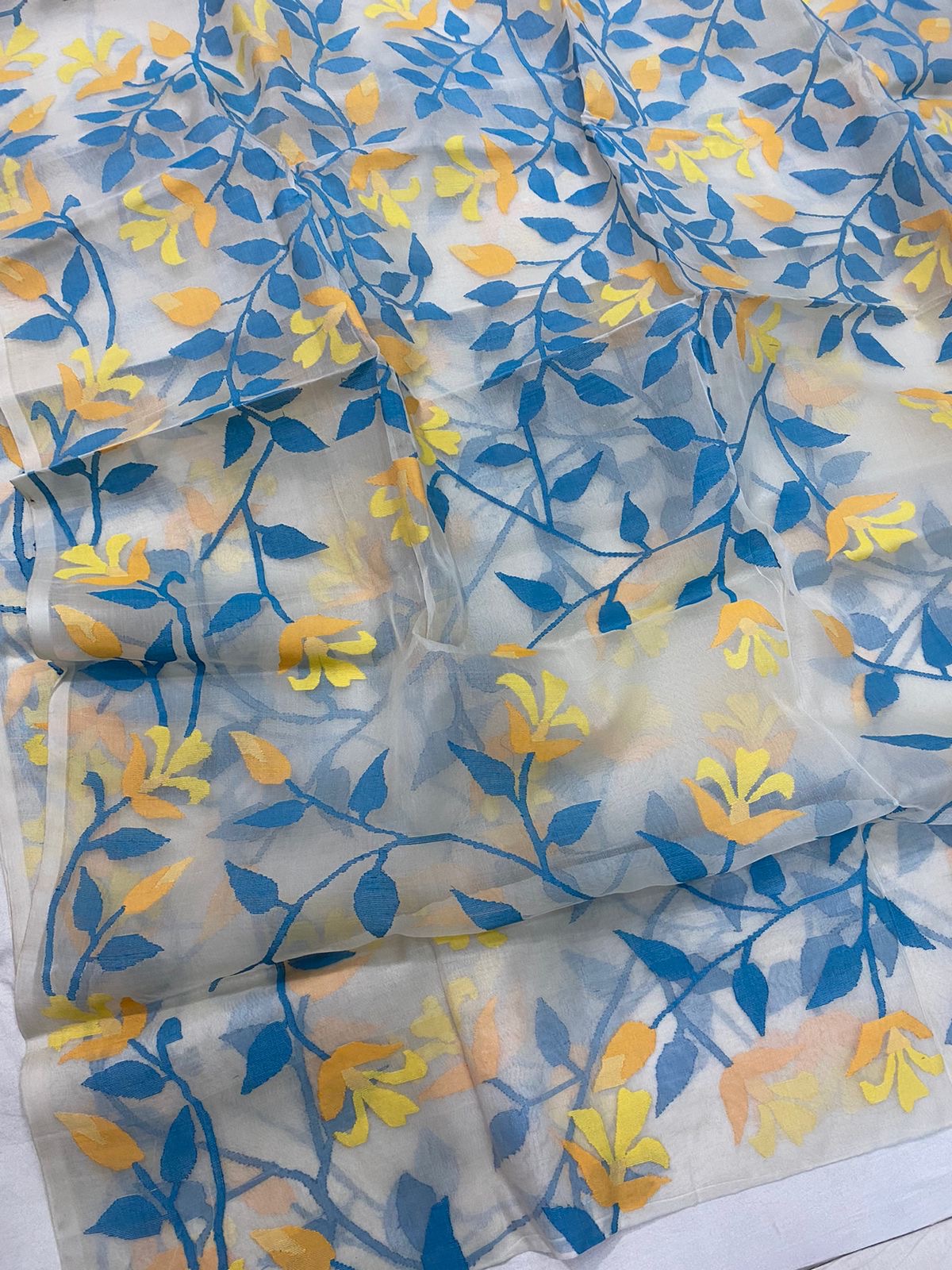Aqua tantuj muslin handwoven Indian saree - Saffronfashionindia