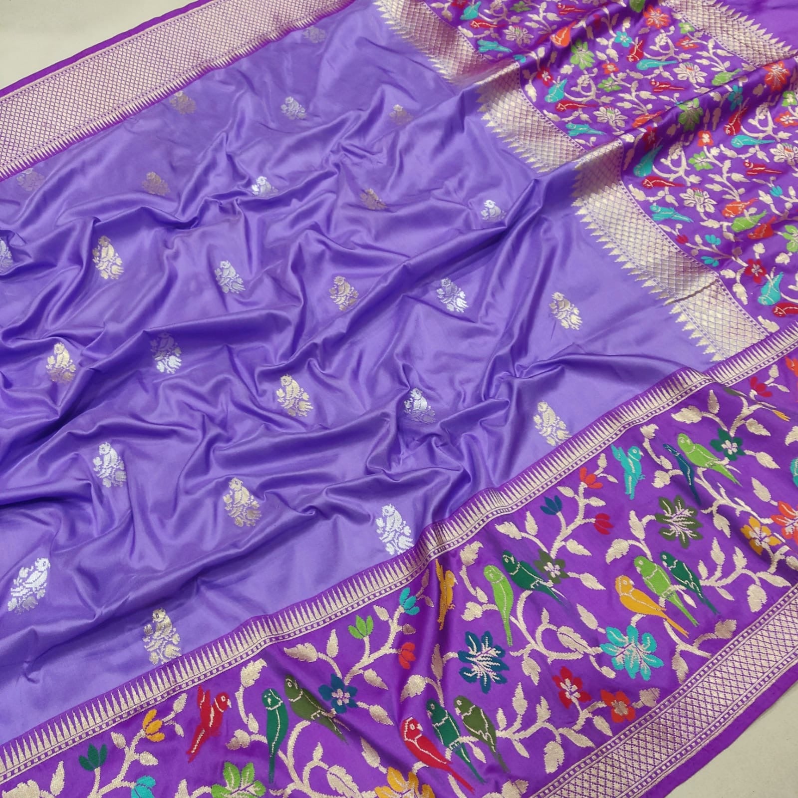 Purple katan silk saree handwoven saree Indian sari blouse - Saffronfashionindia