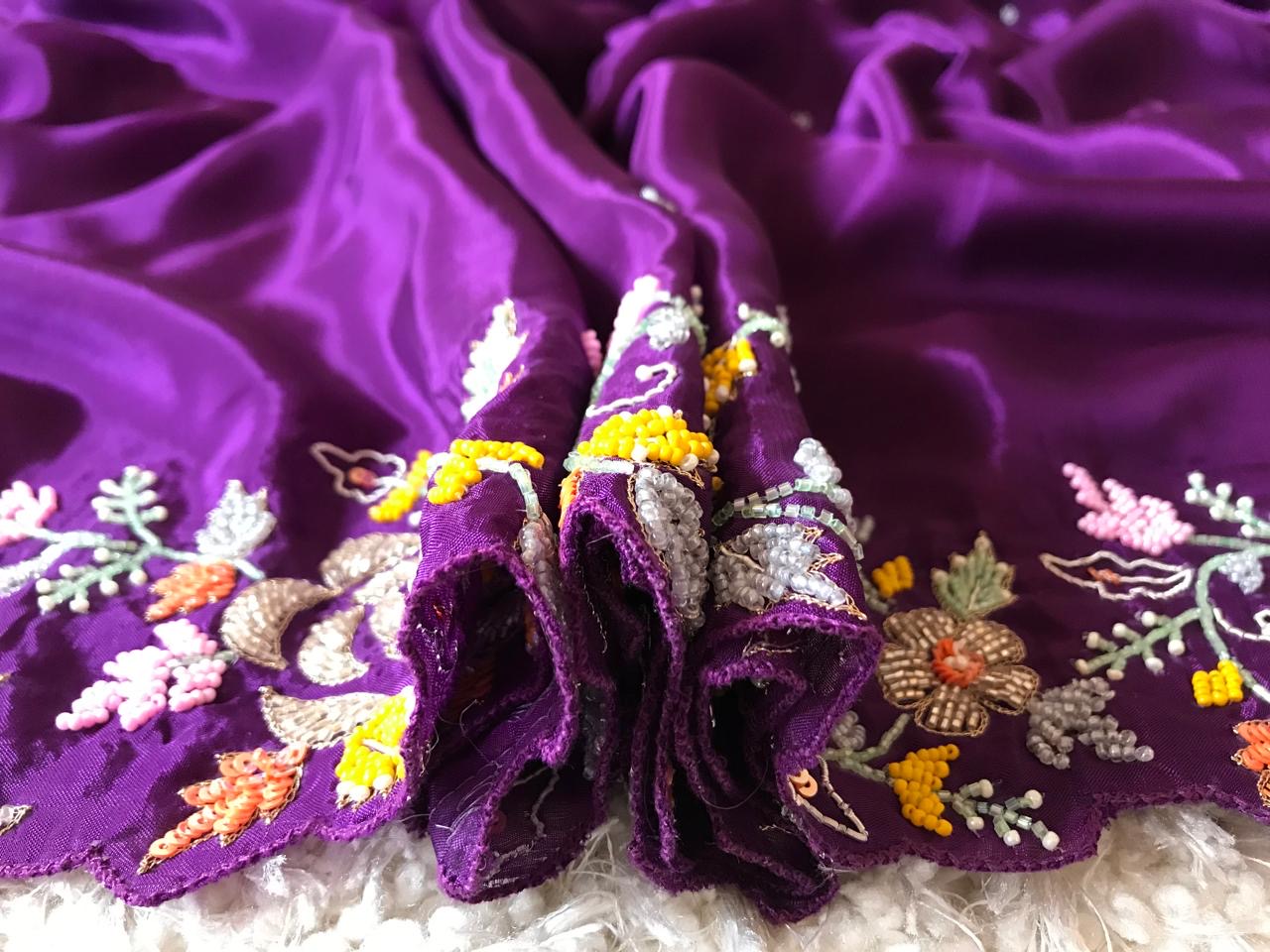 Purple satin saree Partywear sarees SaffronFashion