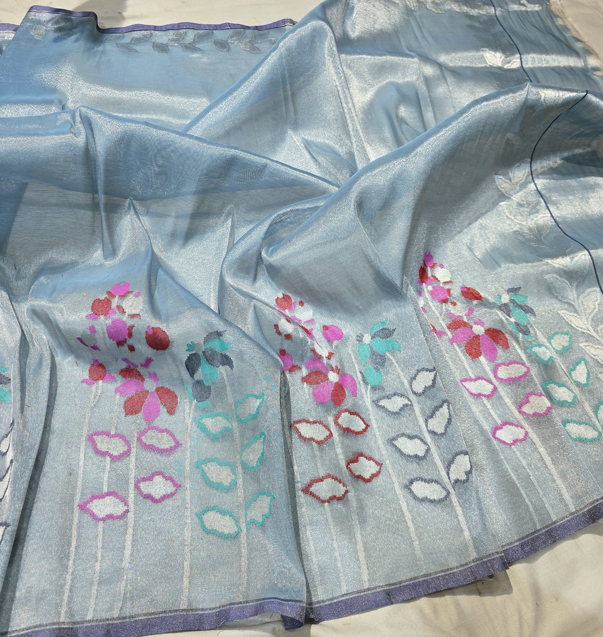 Tissue iktara saree Bengal traditional saree Indian sari blouse Saffronfashionindia