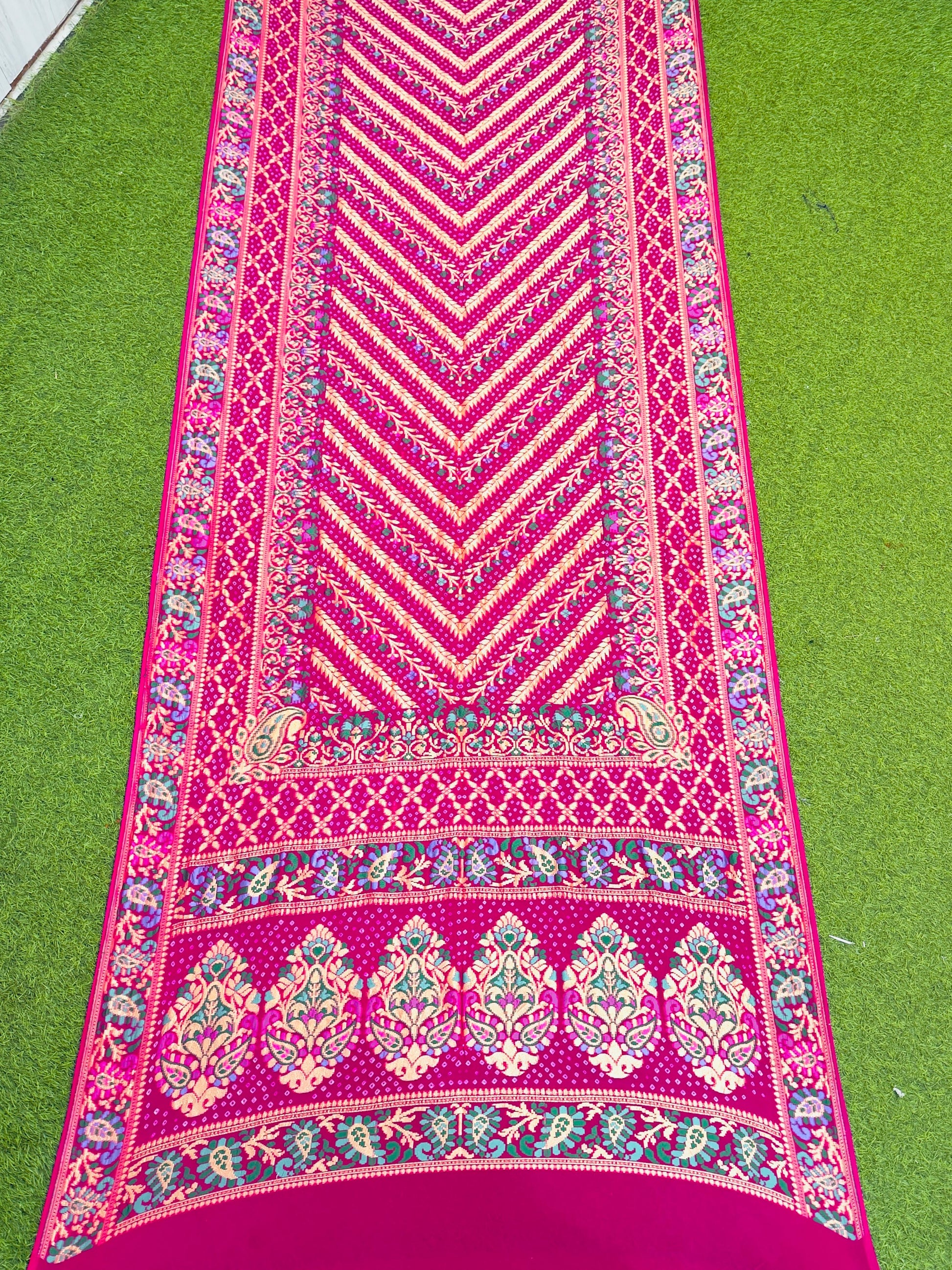 Gorgette saree Banarsi saree meenakari sari blouse Saffronfashionindia