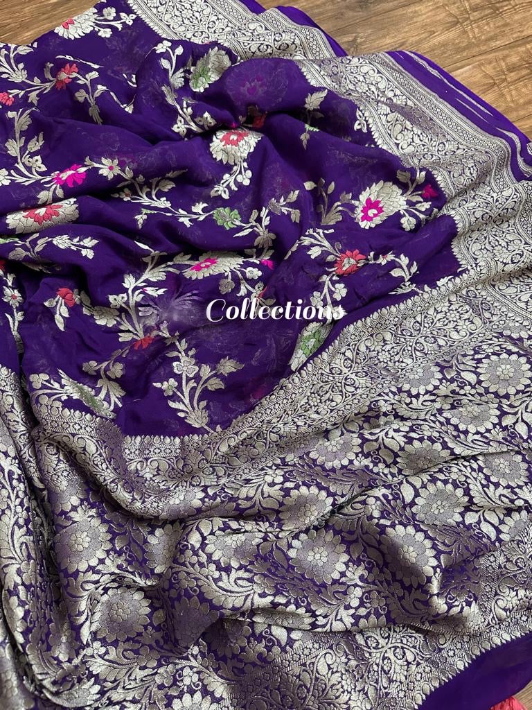 Banarsi Khaddi Gorgette weaving sarees floral saree - Saffronfashionindia