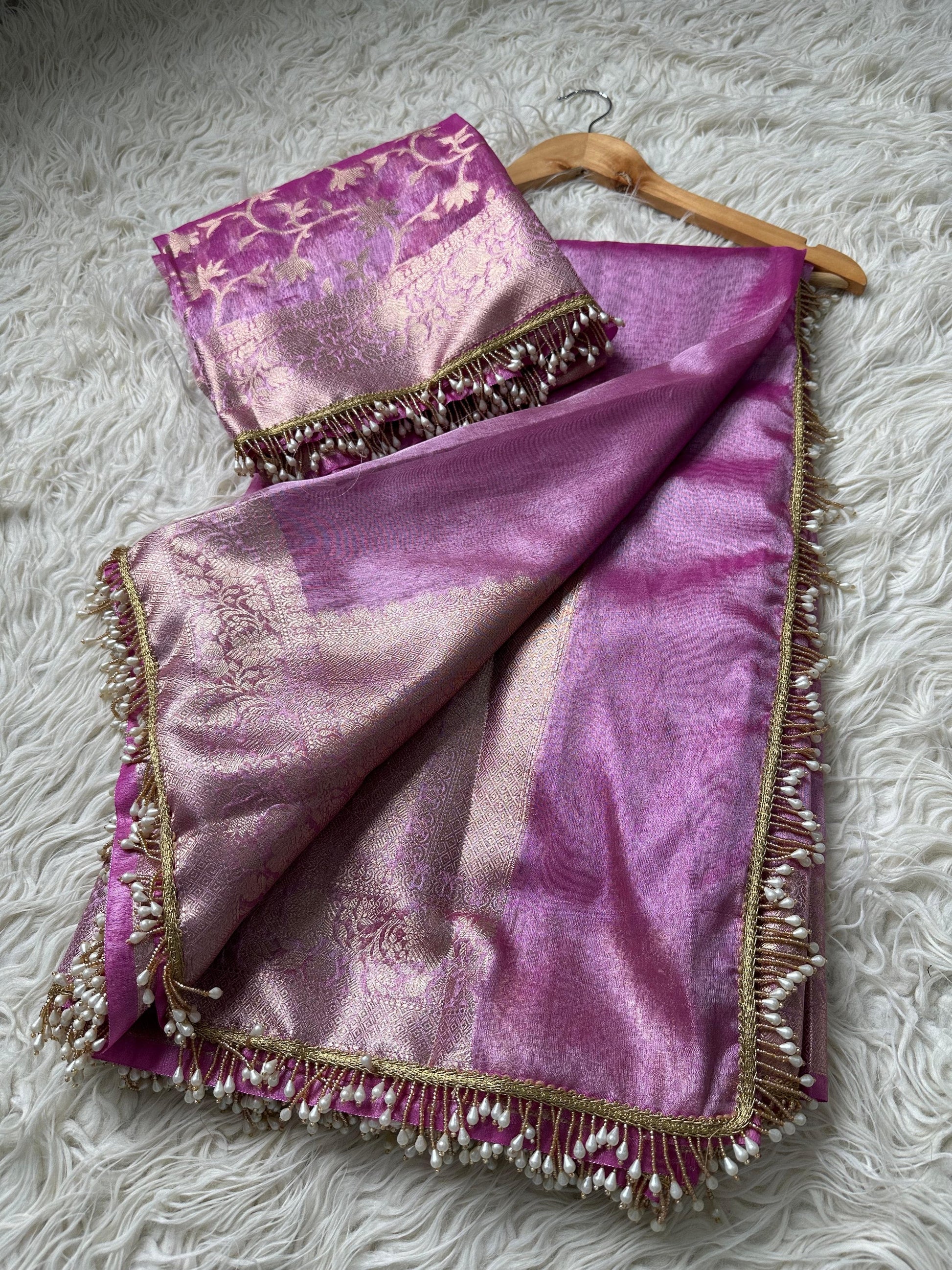 Lamisha trending saree tissue saree beautiful saree blouse SaffronFashion