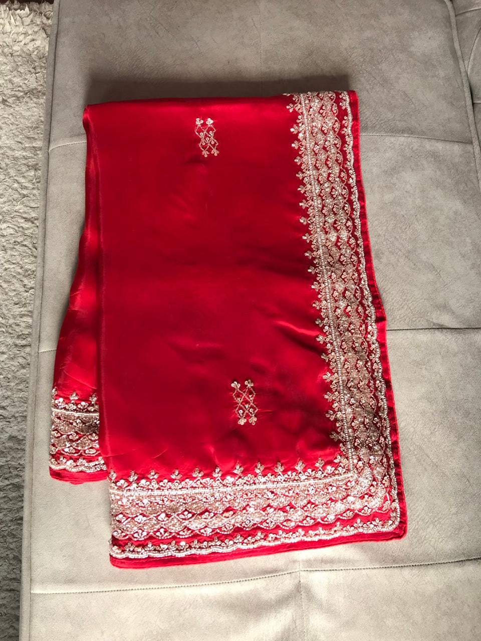 Red Bridal Posh Premium Satin saree - Saffronfashionindia