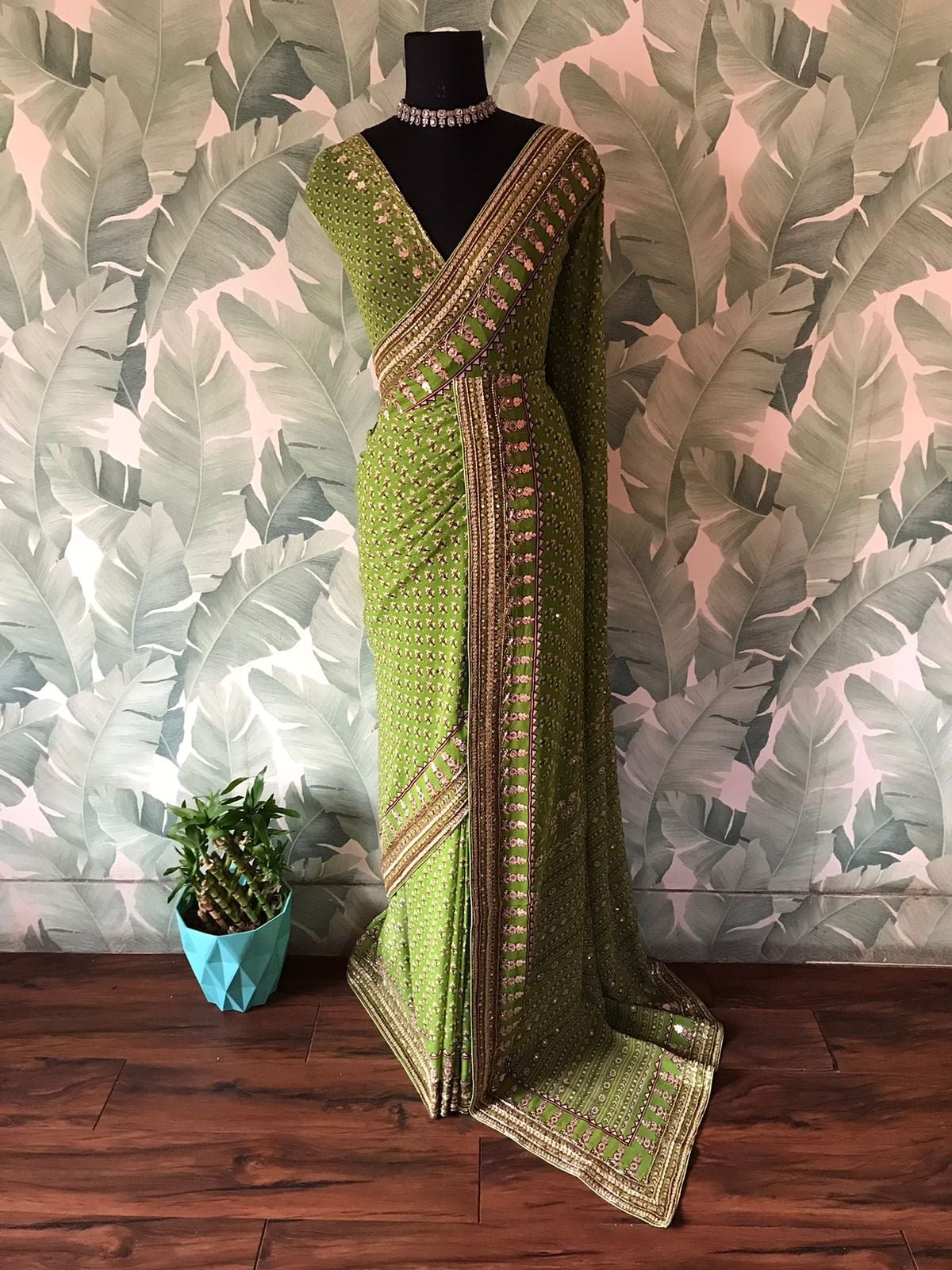 Premium gorgette sequins saree Partywear sari blouse Saffronfashionindia